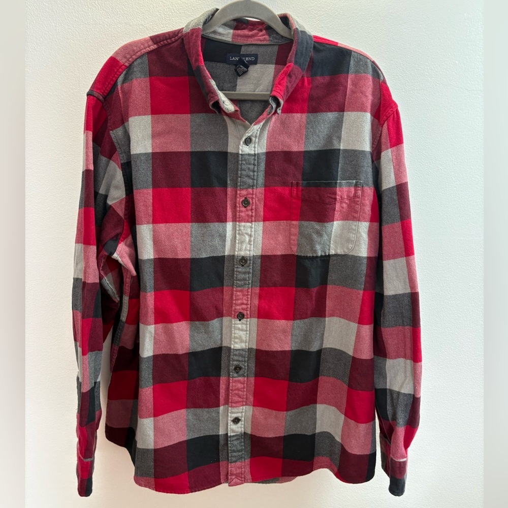 Lands’ End Red Plaid Flannel Shirt XXL